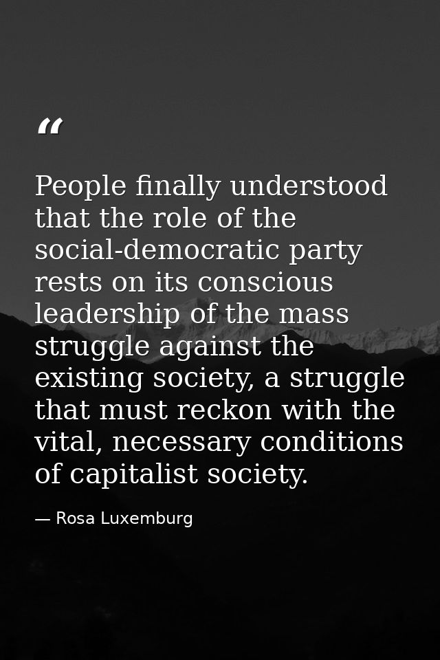 People finally understood that the role of the social-democratic party rests on its conscious leadership of the mass str — Rosa Luxemburg