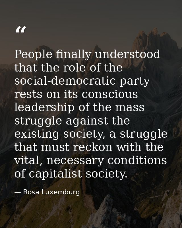 People finally understood that the role of the social-democratic party rests on its conscious leadership of the mass str — Rosa Luxemburg