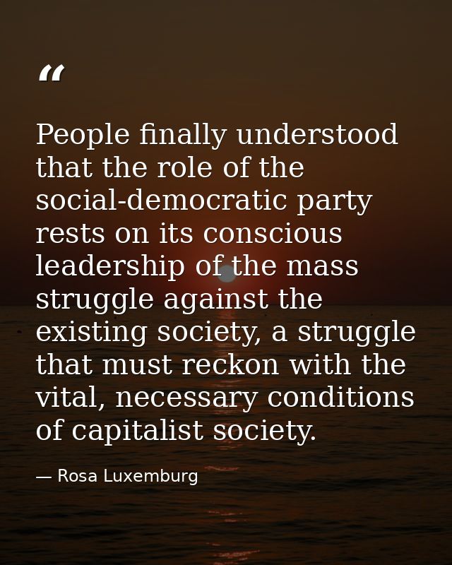 People finally understood that the role of the social-democratic party rests on its conscious leadership of the mass str — Rosa Luxemburg
