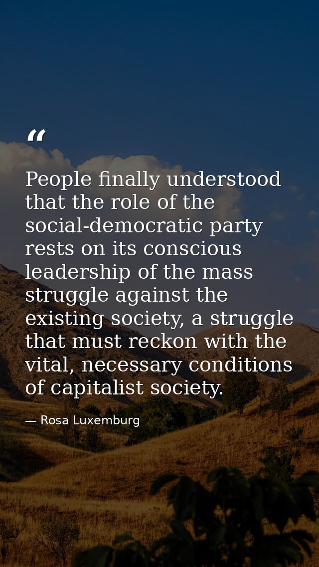 People finally understood that the role of the social-democratic party rests on its conscious leadership of the mass str — Rosa Luxemburg