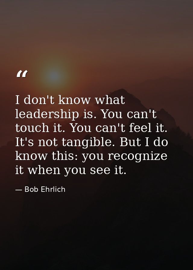 I don't know what leadership is. You can't touch it. You can't feel it. It's not tangible. But I do know this: you recog — Bob Ehrlich