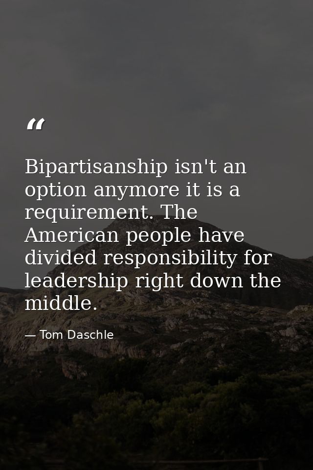Bipartisanship isn't an option anymore it is a requirement. The American people have divided responsibility for leadersh — Tom Daschle