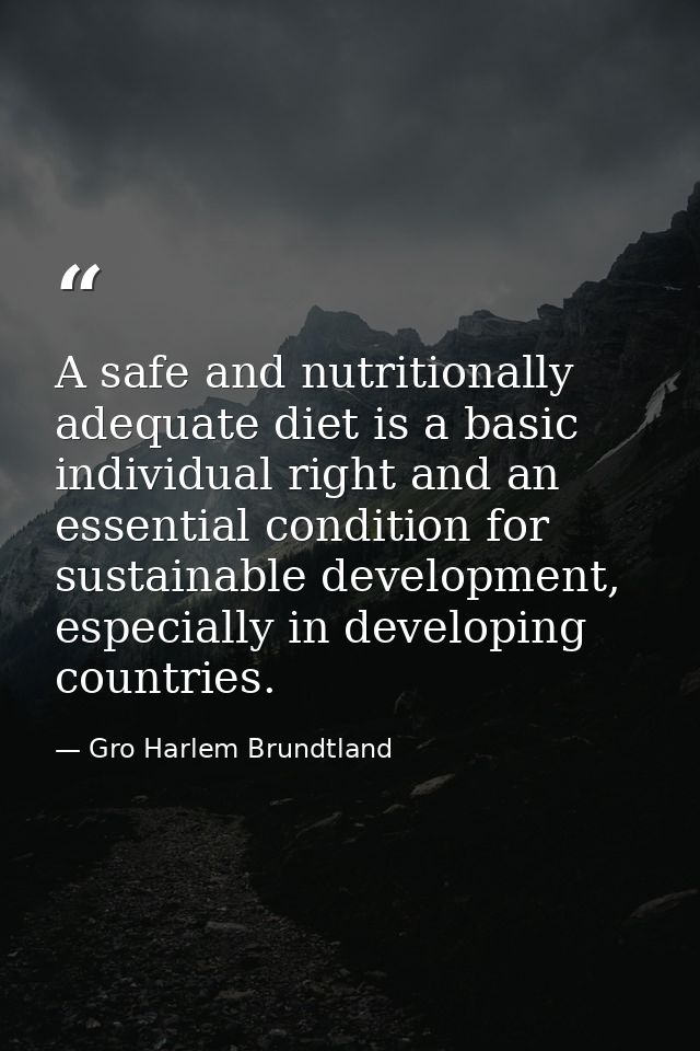 A safe and nutritionally adequate diet is a basic individual right and an essential condition for sustainable developmen — Gro Harlem Brundtland