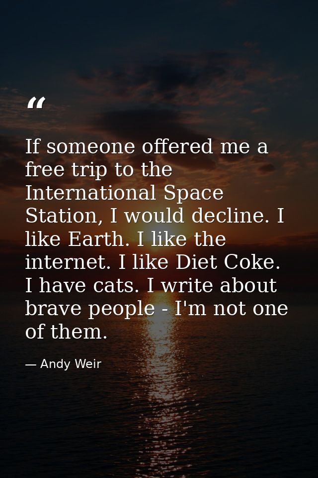 If someone offered me a free trip to the International Space Station, I would decline. I like Earth. I like the internet — Andy Weir