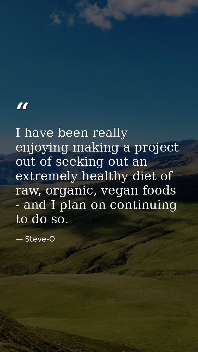 I have been really enjoying making a project out of seeking out an extremely healthy diet of raw, organic, vegan foods - — Steve-O