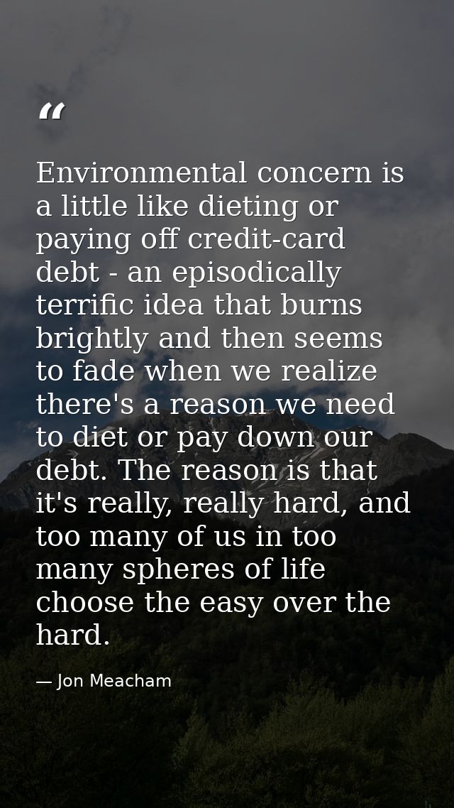 Environmental concern is a little like dieting or paying off credit-card debt - an episodically terrific idea that burns — Jon Meacham