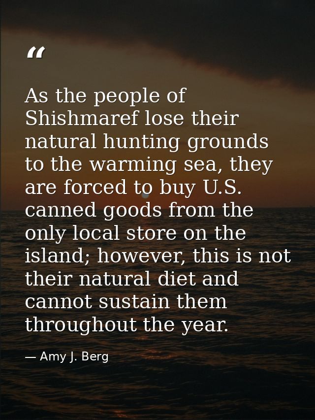 As the people of Shishmaref lose their natural hunting grounds to the warming sea, they are forced to buy U.S. canned go — Amy J. Berg