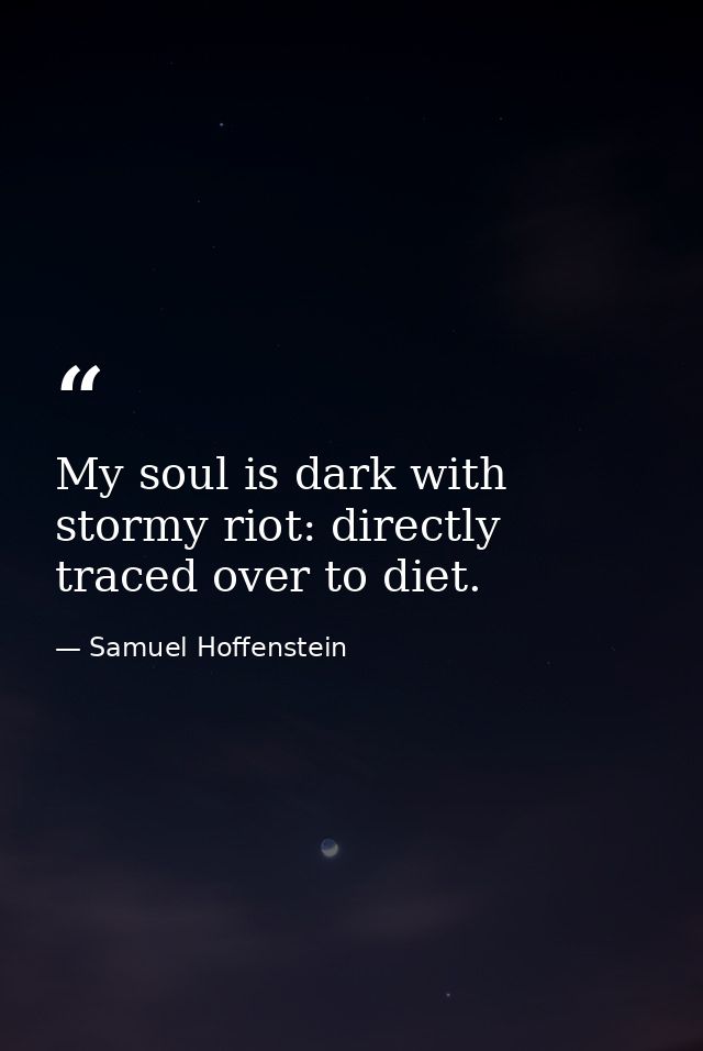 My soul is dark with stormy riot: directly traced over to diet. — Samuel Hoffenstein