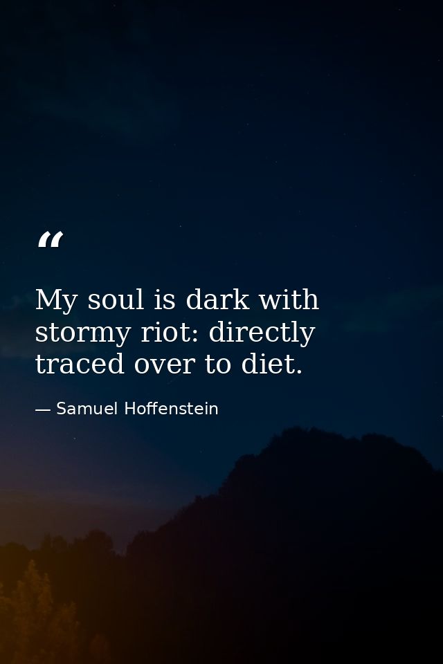 My soul is dark with stormy riot: directly traced over to diet. — Samuel Hoffenstein