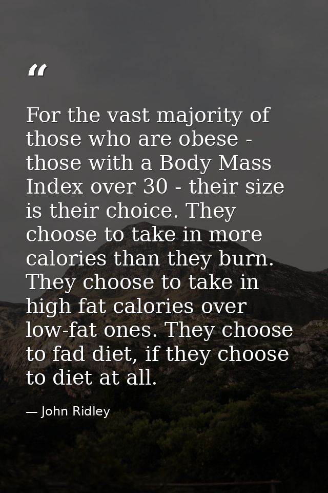 For the vast majority of those who are obese - those with a Body Mass Index over 30 - their size is their choice. They c — John Ridley