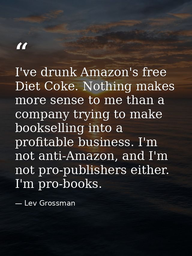 I've drunk Amazon's free Diet Coke. Nothing makes more sense to me than a company trying to make bookselling into a prof — Lev Grossman