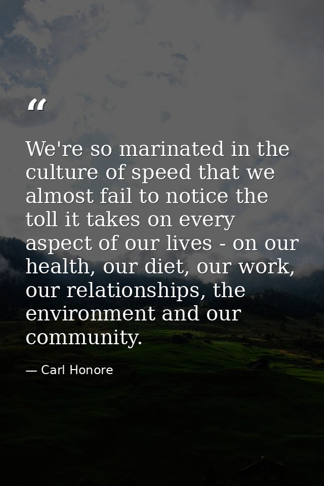 We're so marinated in the culture of speed that we almost fail to notice the toll it takes on every aspect of our lives  — Carl Honore