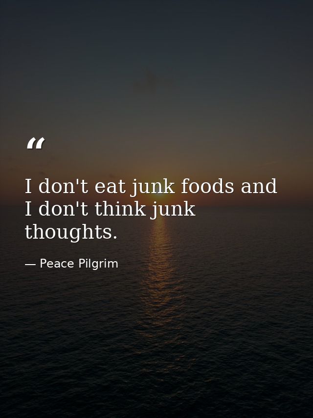 I don't eat junk foods and I don't think junk thoughts. — Peace Pilgrim