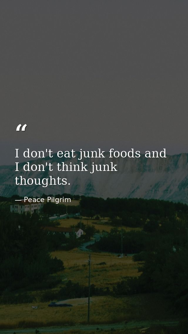 I don't eat junk foods and I don't think junk thoughts. — Peace Pilgrim