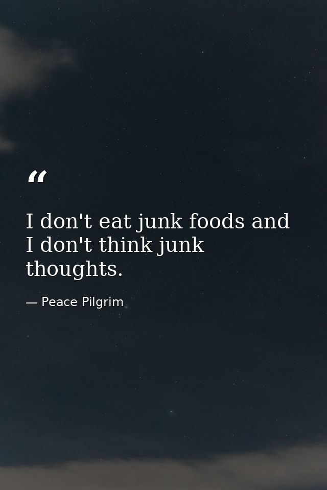 I don't eat junk foods and I don't think junk thoughts. — Peace Pilgrim