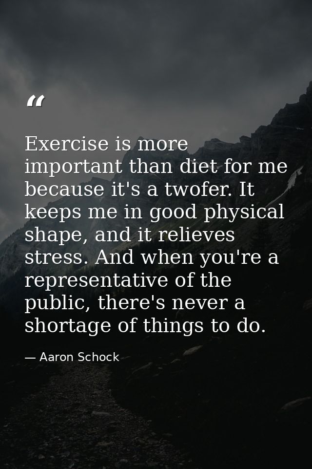 Exercise is more important than diet for me because it's a twofer. It keeps me in good physical shape, and it relieves s — Aaron Schock