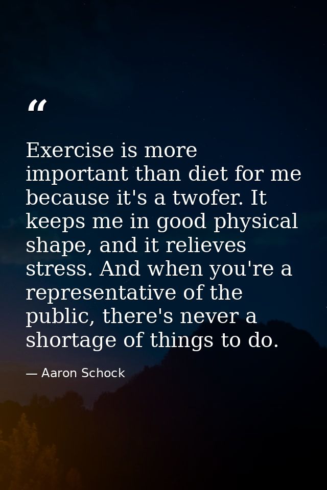 Exercise is more important than diet for me because it's a twofer. It keeps me in good physical shape, and it relieves s — Aaron Schock