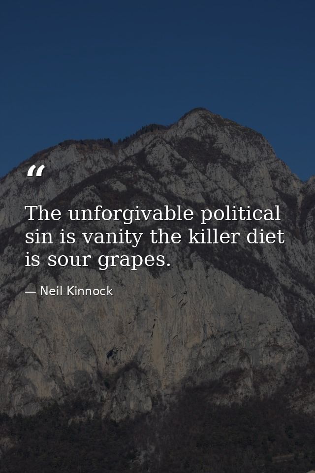 The unforgivable political sin is vanity the killer diet is sour grapes. — Neil Kinnock