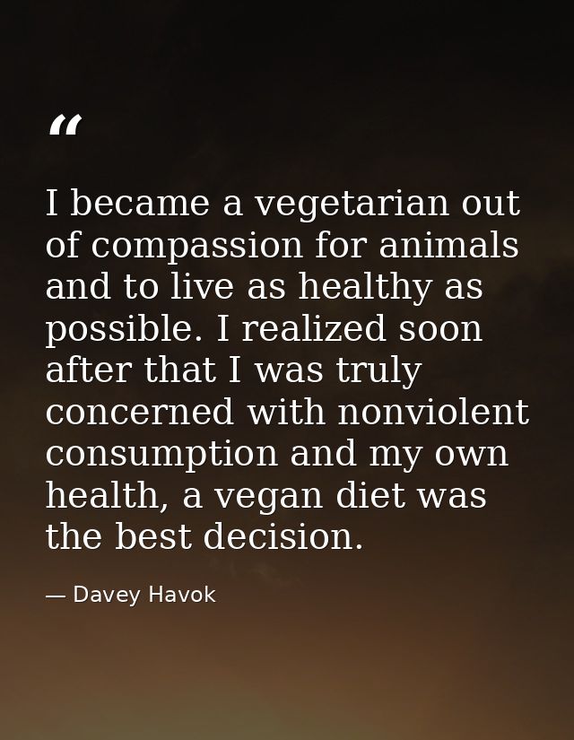 I became a vegetarian out of compassion for animals and to live as healthy as possible. I realized soon after that I was — Davey Havok