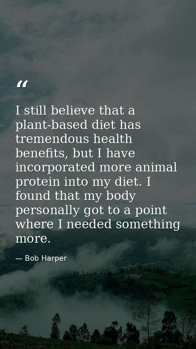 I still believe that a plant-based diet has tremendous health benefits, but I have incorporated more animal protein into — Bob Harper