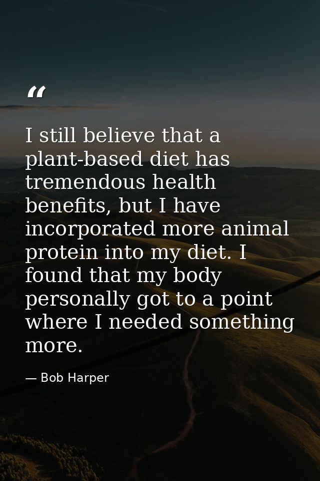 I still believe that a plant-based diet has tremendous health benefits, but I have incorporated more animal protein into — Bob Harper