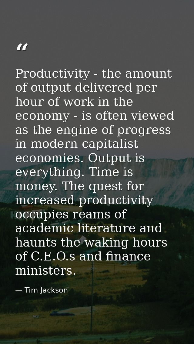 Productivity - the amount of output delivered per hour of work in the economy - is often viewed as the engine of progres — Tim Jackson