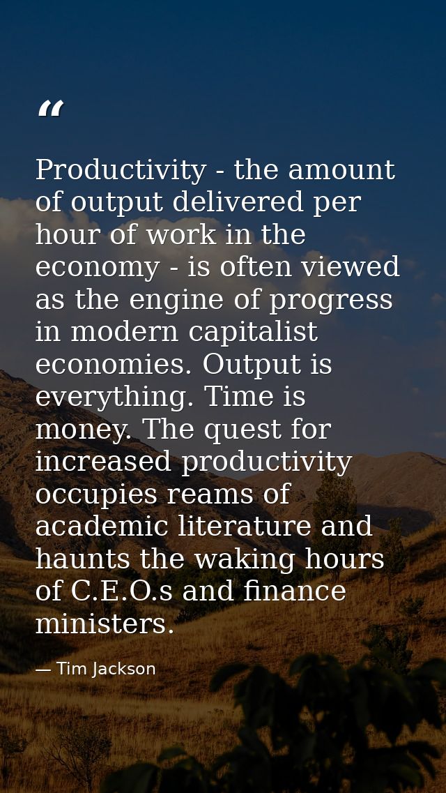 Productivity - the amount of output delivered per hour of work in the economy - is often viewed as the engine of progres — Tim Jackson