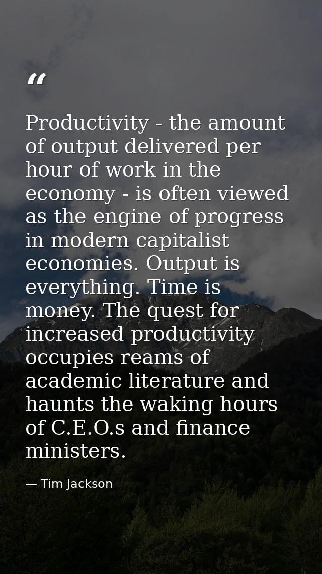 Productivity - the amount of output delivered per hour of work in the economy - is often viewed as the engine of progres — Tim Jackson