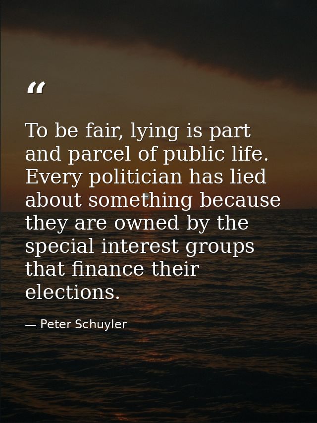 To be fair, lying is part and parcel of public life. Every politician has lied about something because they are owned by — Peter Schuyler