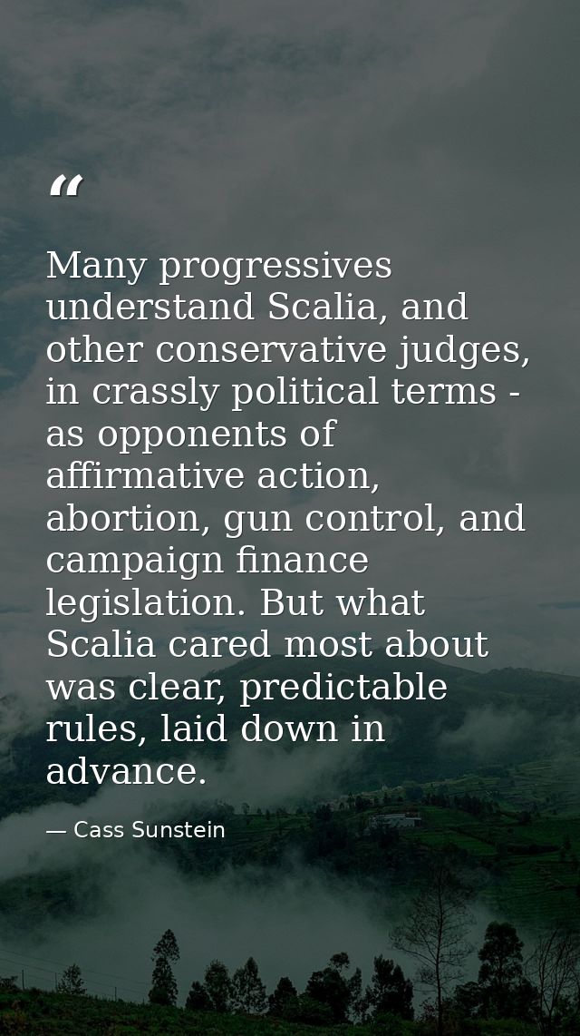 Many progressives understand Scalia, and other conservative judges, in crassly political terms - as opponents of affirma — Cass Sunstein