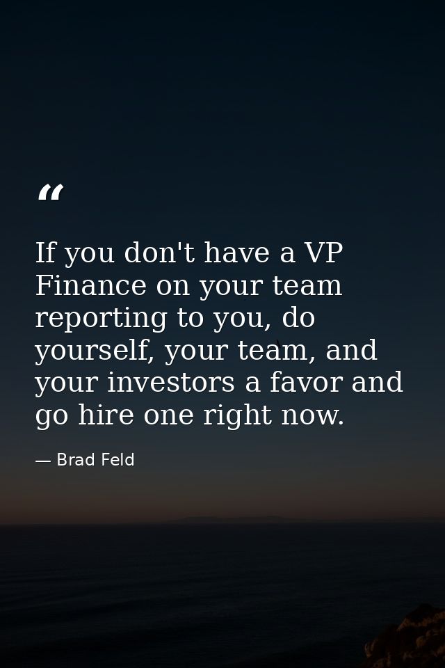 If you don't have a VP Finance on your team reporting to you, do yourself, your team, and your investors a favor and go  — Brad Feld