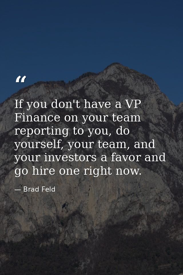 If you don't have a VP Finance on your team reporting to you, do yourself, your team, and your investors a favor and go  — Brad Feld