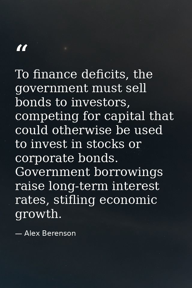 To finance deficits, the government must sell bonds to investors, competing for capital that could otherwise be used to  — Alex Berenson