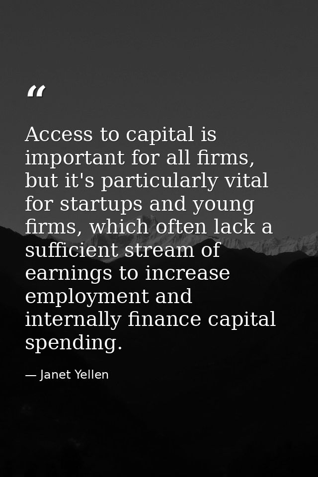 Access to capital is important for all firms, but it's particularly vital for startups and young firms, which often lack — Janet Yellen