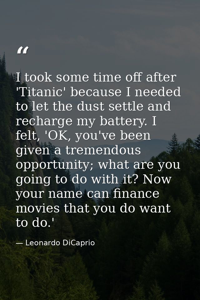 I took some time off after 'Titanic' because I needed to let the dust settle and recharge my battery. I felt, 'OK, you'v — Leonardo DiCaprio
