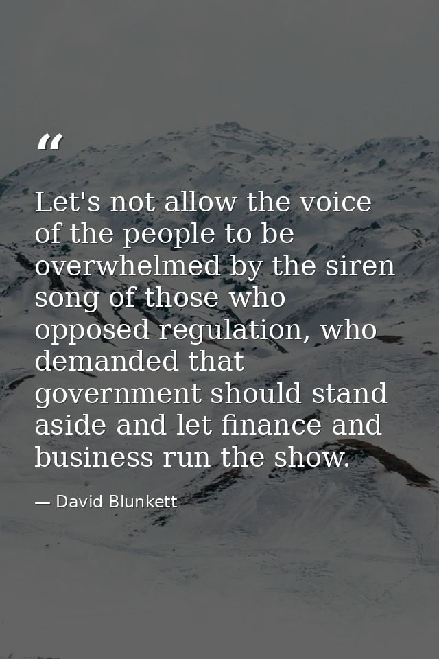 Let's not allow the voice of the people to be overwhelmed by the siren song of those who opposed regulation, who demande — David Blunkett