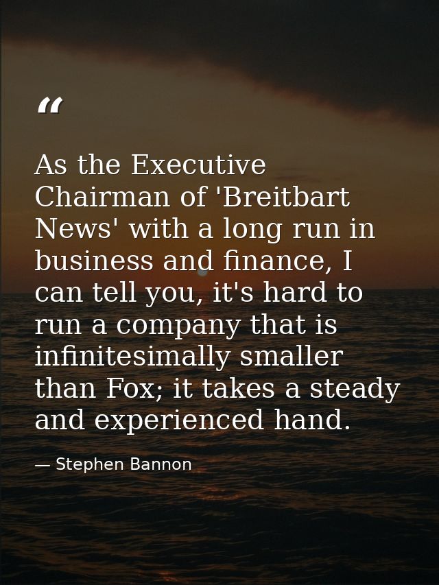 As the Executive Chairman of 'Breitbart News' with a long run in business and finance, I can tell you, it's hard to run  — Stephen Bannon