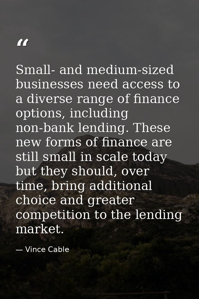 Small- and medium-sized businesses need access to a diverse range of finance options, including non-bank lending. These  — Vince Cable