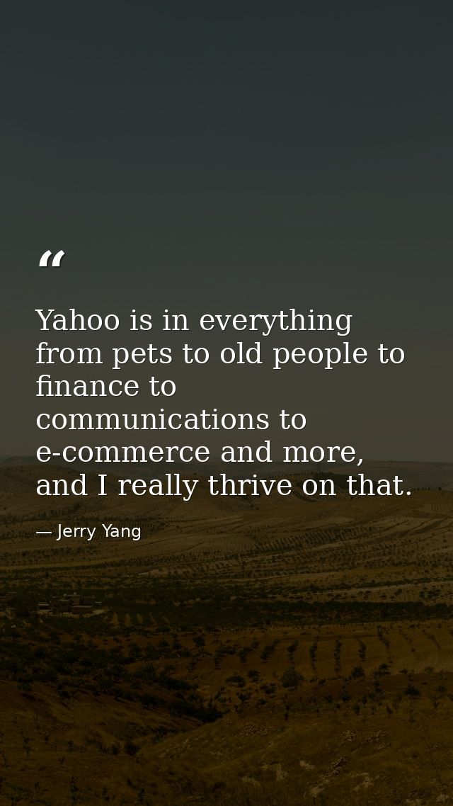 Yahoo is in everything from pets to old people to finance to communications to e-commerce and more, and I really thrive  — Jerry Yang