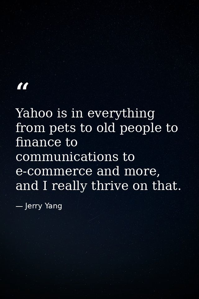Yahoo is in everything from pets to old people to finance to communications to e-commerce and more, and I really thrive  — Jerry Yang