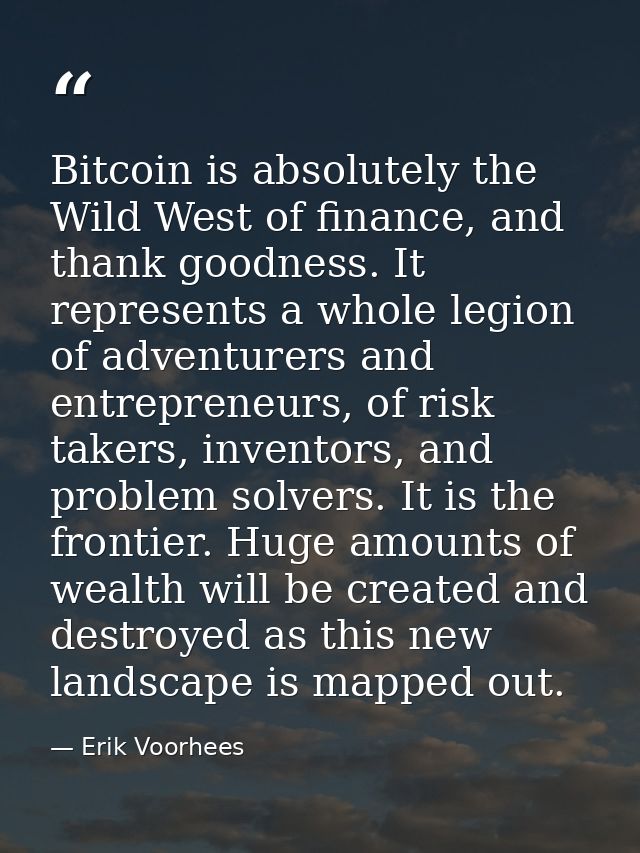 Bitcoin is absolutely the Wild West of finance, and thank goodness. It represents a whole legion of adventurers and entr — Erik Voorhees