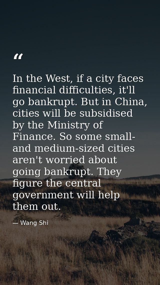 In the West, if a city faces financial difficulties, it'll go bankrupt. But in China, cities will be subsidised by the M — Wang Shi