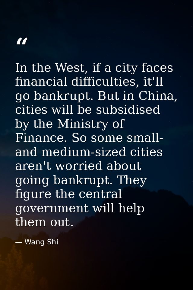In the West, if a city faces financial difficulties, it'll go bankrupt. But in China, cities will be subsidised by the M — Wang Shi