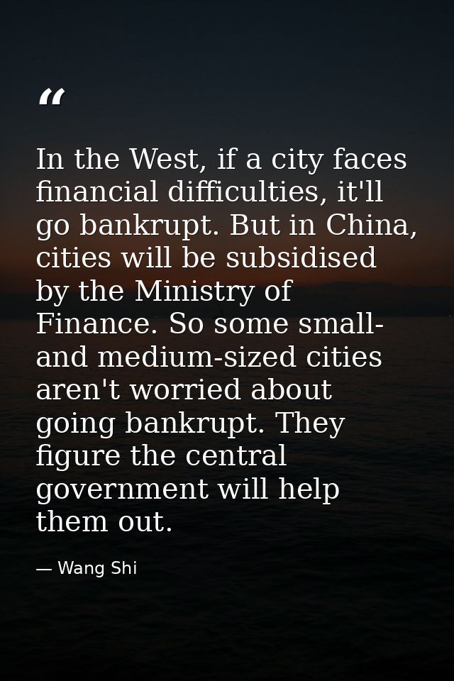 In the West, if a city faces financial difficulties, it'll go bankrupt. But in China, cities will be subsidised by the M — Wang Shi