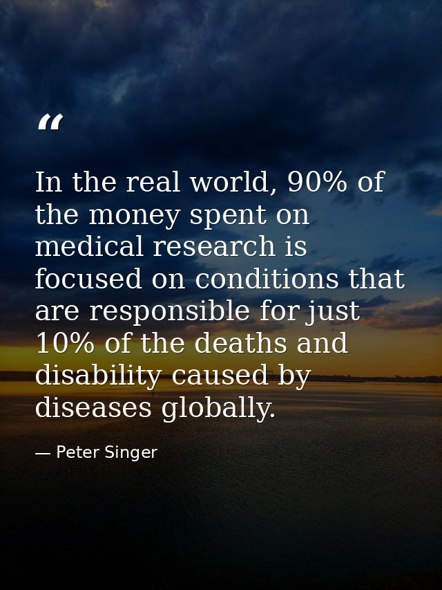 In the real world, 90% of the money spent on medical research is focused on conditions that are responsible for just 10% — Peter Singer