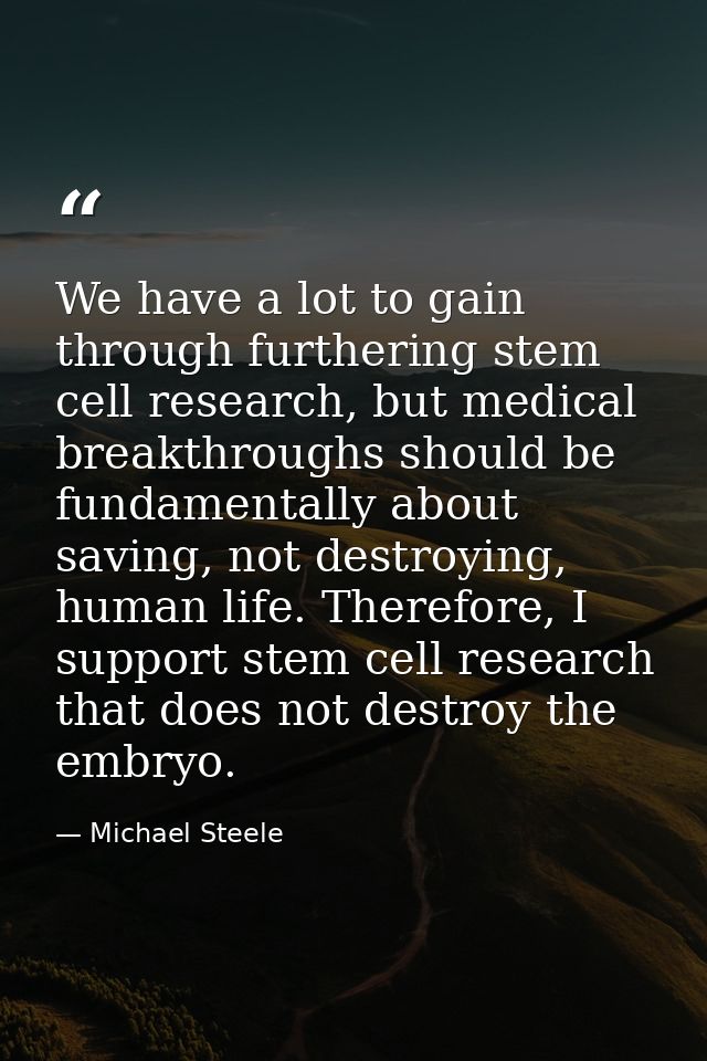 We have a lot to gain through furthering stem cell research, but medical breakthroughs should be fundamentally about sav — Michael Steele