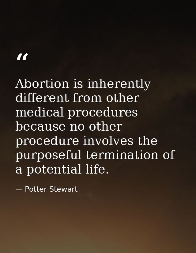 Abortion is inherently different from other medical procedures because no other procedure involves the purposeful termin — Potter Stewart