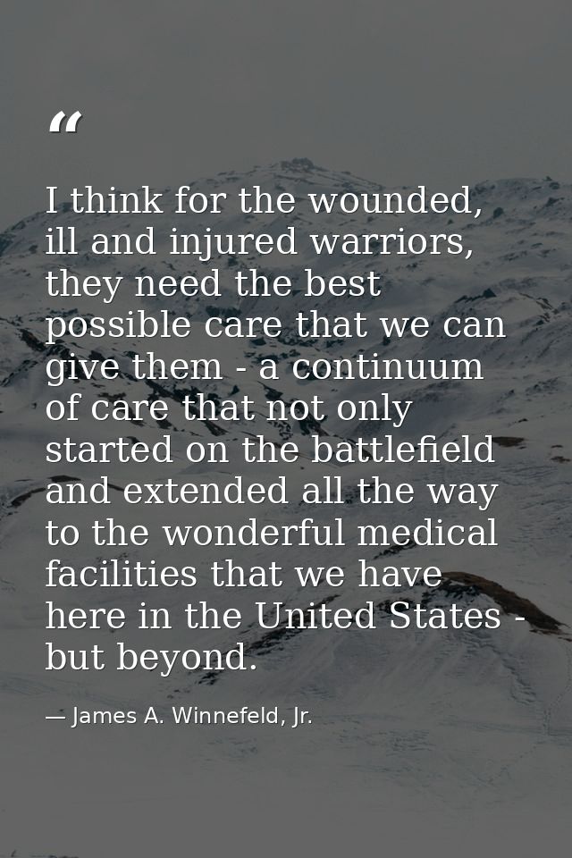 I think for the wounded, ill and injured warriors, they need the best possible care that we can give them - a continuum  — James A. Winnefeld, Jr.