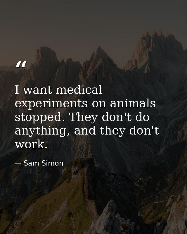 I want medical experiments on animals stopped. They don't do anything, and they don't work. — Sam Simon