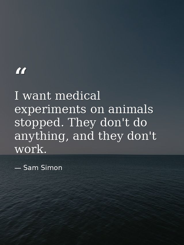 I want medical experiments on animals stopped. They don't do anything, and they don't work. — Sam Simon